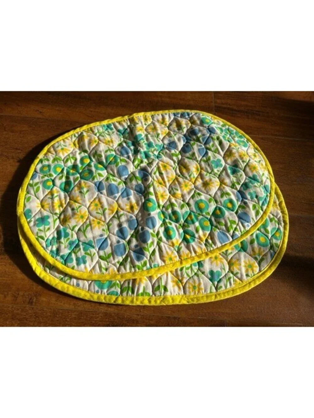 Set of Two Quilted Oval Placemats with Yellow Floral Design